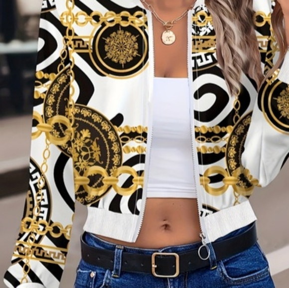NWOT Classic Vibrant Allover Chain Geo Print  Bomber Jacket Women's Size XXL - Picture 2 of 7